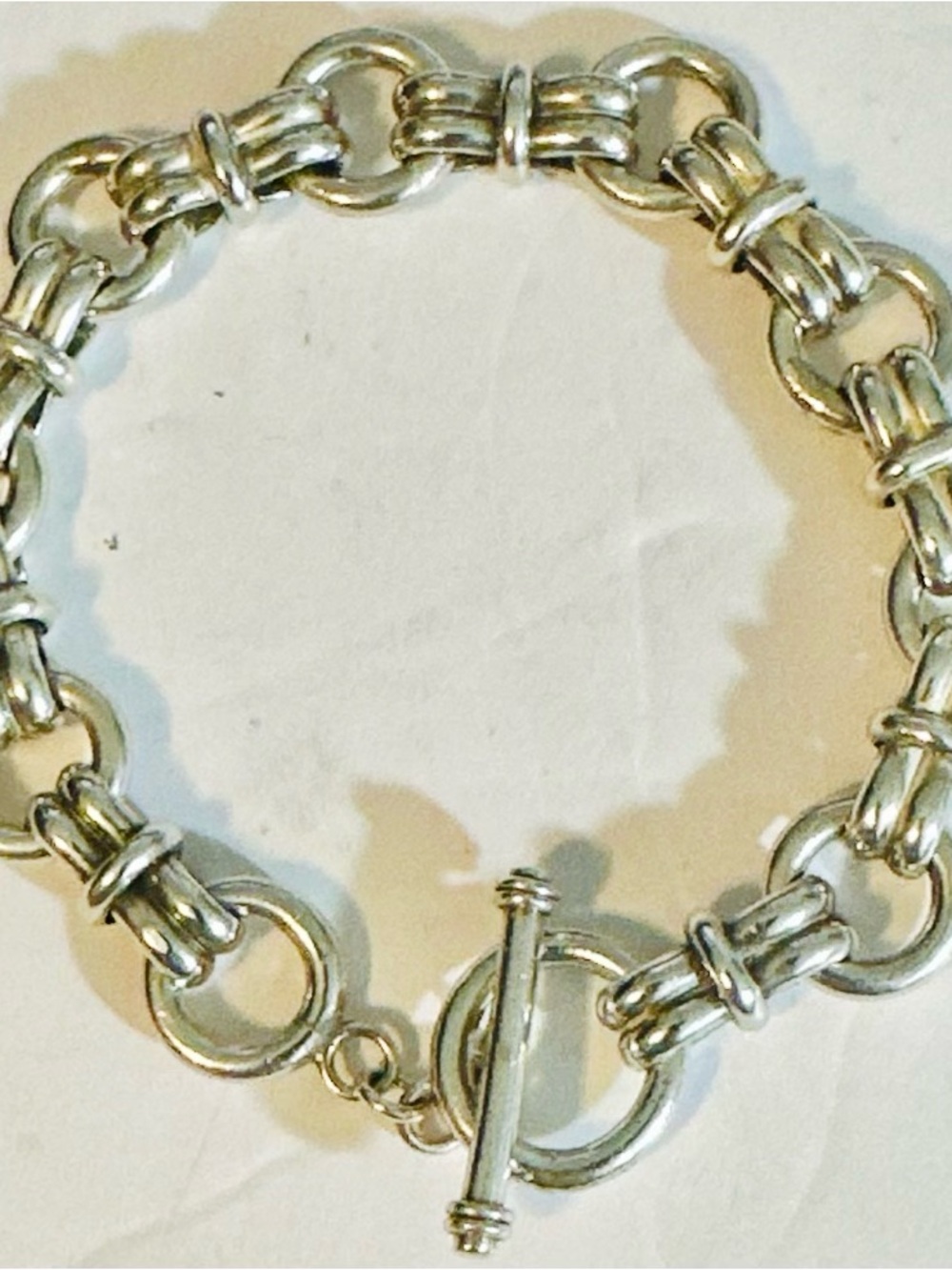 VINTAGE Heavy Sterling Silver Garibaldi Link Toggle Bracelet 40g 7.5” Rare Link